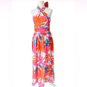 Orange Blue & Pink Annabelle Halter Dress
